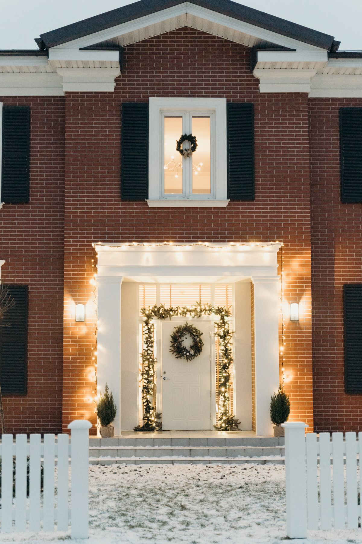 Professionally installed Christmas lights — Entry garland, warm white — <b>Leawood</b>